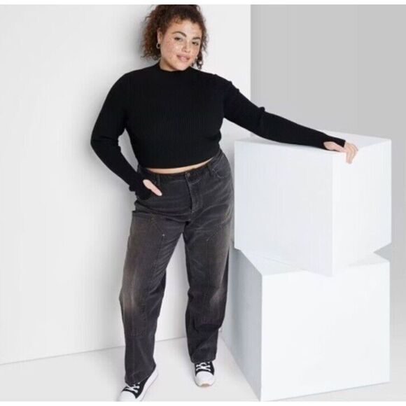 Wild Fable Jeans Women’s High Rise Straight Jeans 10 Black Denim Cargo NWT Easy - Picture 2 of 7